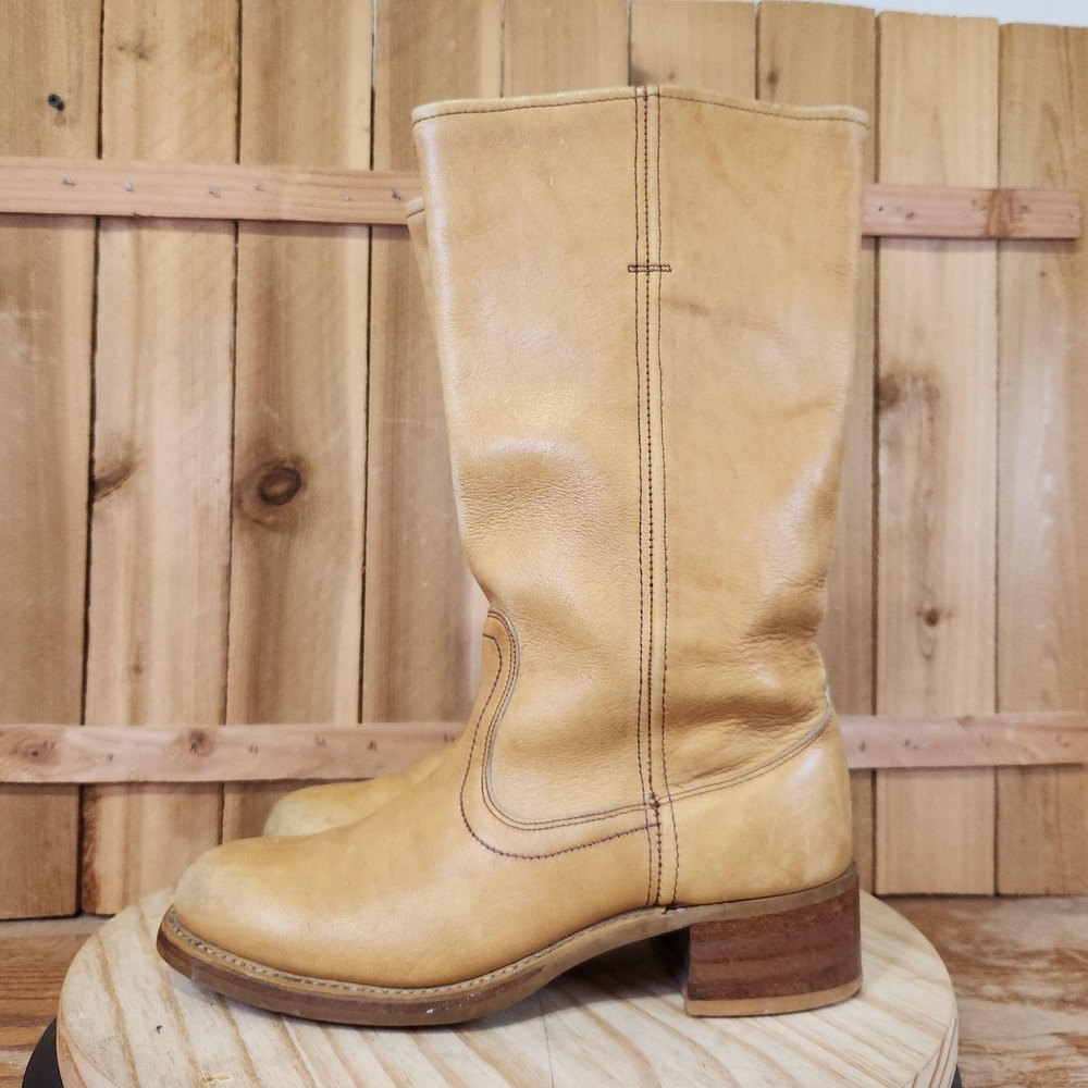 Vintage Thom McAn Campus Style Boots Mens 9 Banana Leather Riding Tall 70s USA